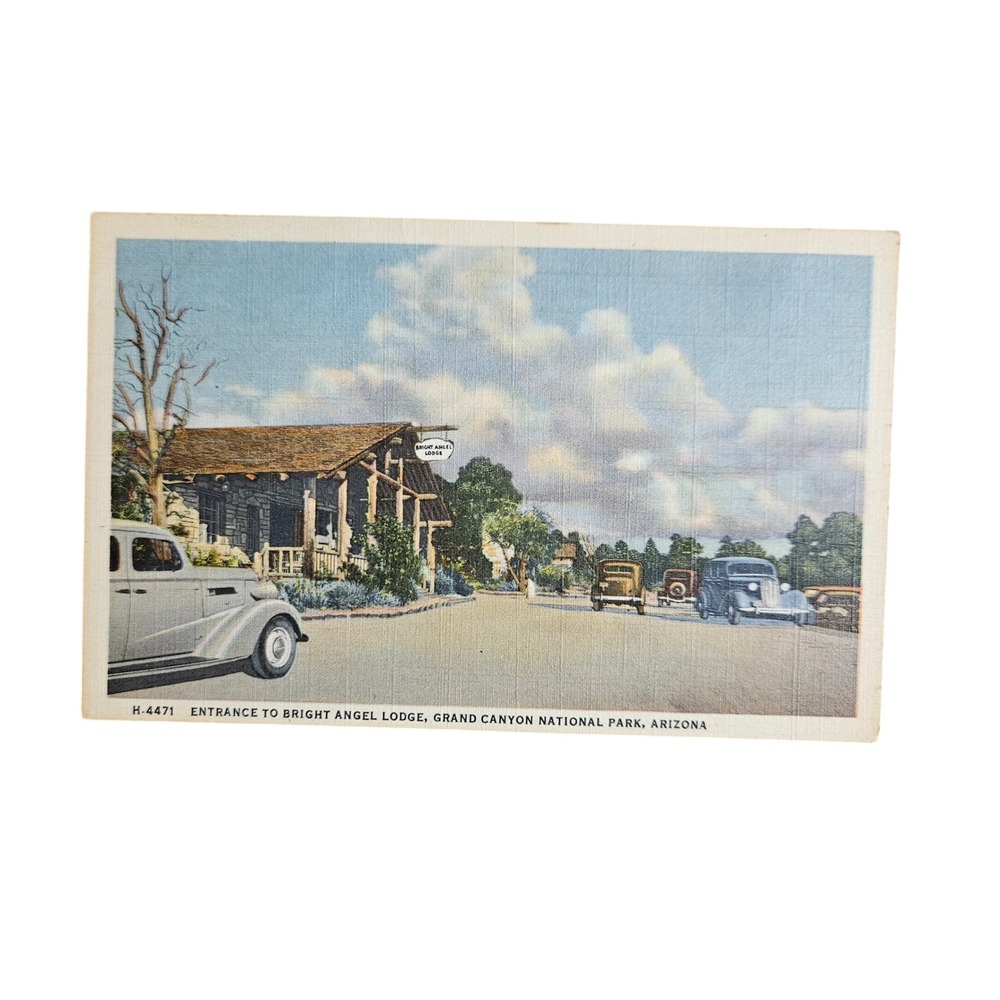 VTG‎ Grand Canyon Bright Angel Lodge Postcard Fred Harvey Linen H-4471 Arizona